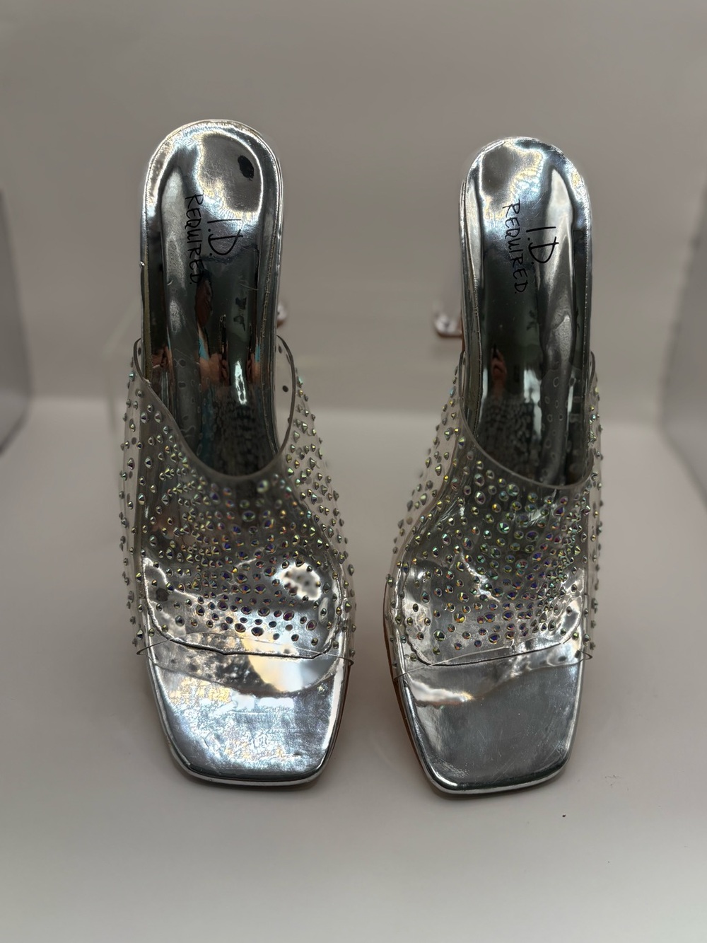ID TRENDS Silver Rhinestone Slip-On Heels